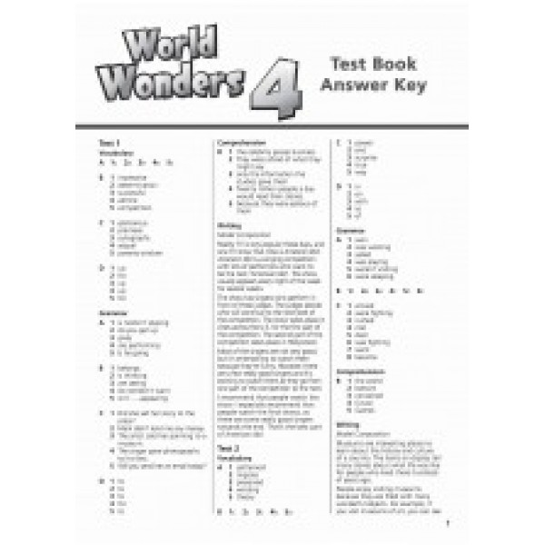 World Wonders 4 Test Book Answer Key